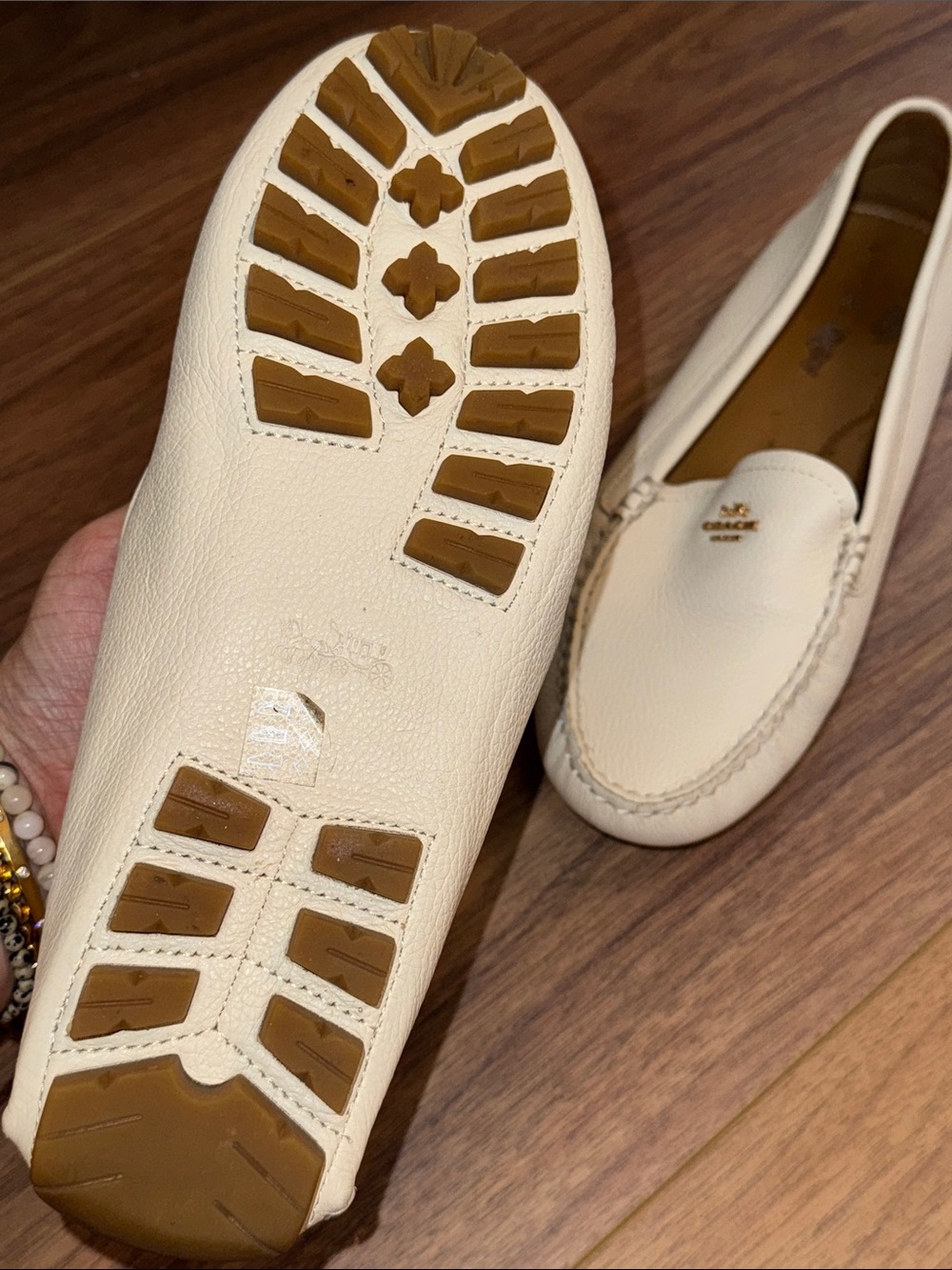 COACH Marley Cream Leather Driver Loafers with Gold Logo - Picture 6 of 8